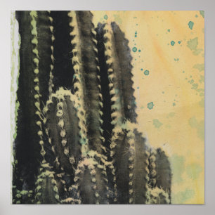 Póster Green Cactus on Yellow Background