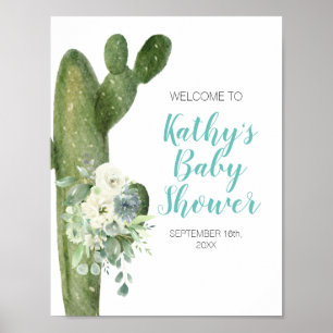 Póster Green Cactus White Flowers Taco 'bout Love Welcome