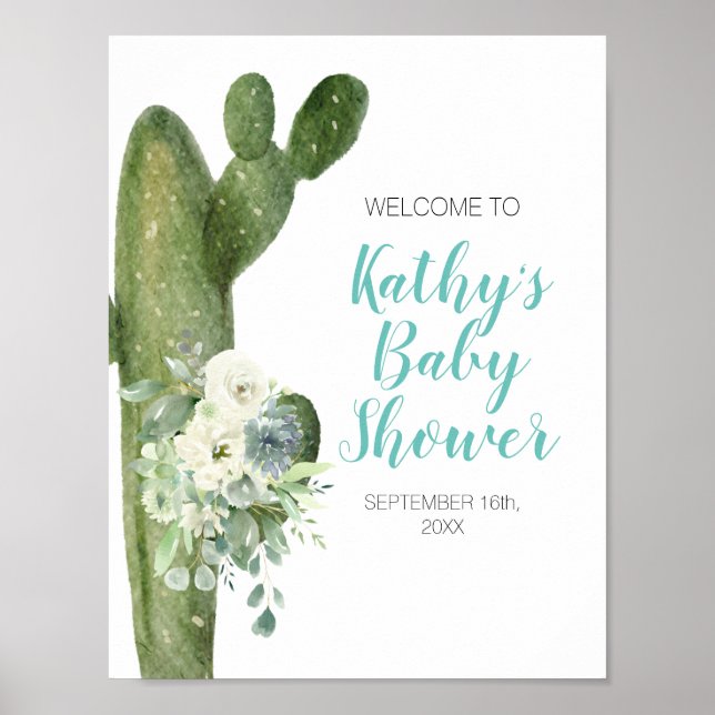 Póster Green Cactus White Flowers Taco 'bout Love Welcome (Frente)