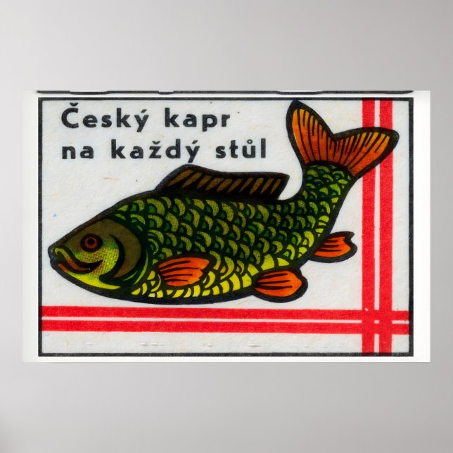 Póster Green Carp Fish - Matchbox Print - Czech Wall Art (Frente)
