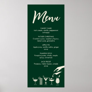 Póster Green Christmas retro modern cocktail menu Poster