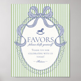 Póster Green Coquette Bow Rocking Horse Favors Sign