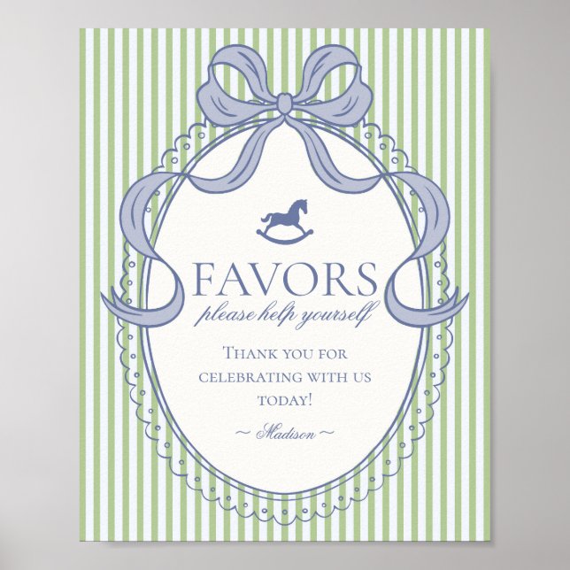 Póster Green Coquette Bow Rocking Horse Favors Sign (Frente)