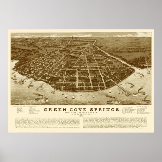 Póster Green Cove Springs, FL Panoramic Map - 1885 (Frente)