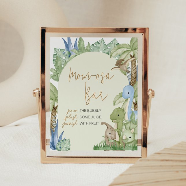 Póster Green Dinosaur Baby Shower Mom Osa Bar (Boho Dinosaur Baby Shower Mom Osa Bar Sign)