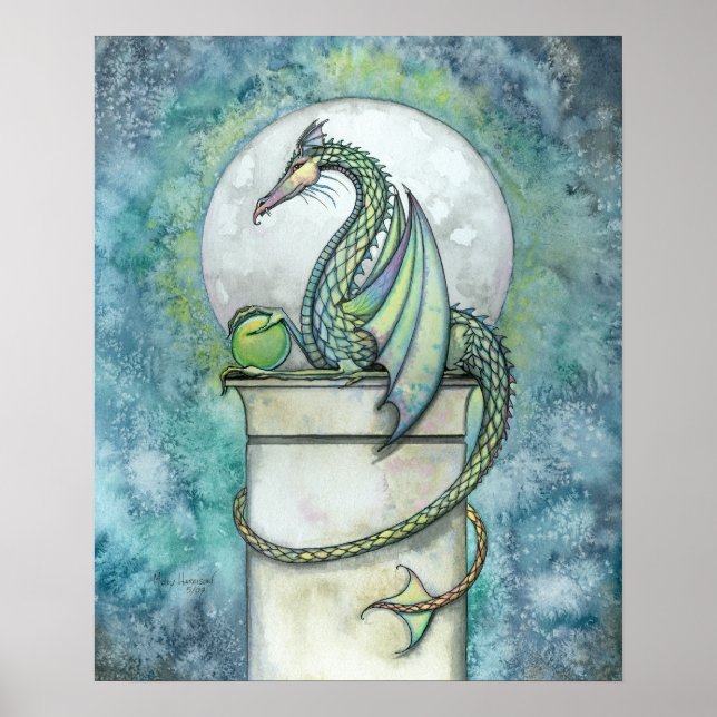 Póster Green Dragon Fantasy Art Print by Molly Harrison (Frente)
