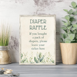 Póster Green Eucalyptus Diaper Raffle Baby Shower