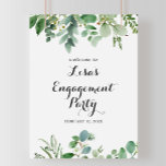 Póster Green Eucalyptus Foliage Engagement Welcome<br><div class="desc">This green eucalyptus foliage engagement welcome poster is perfect for a tropical engagement party. The design features hand-painted artistic beautiful eucalyptus green leaves,  assembled into neat bouquets to embellish your event.</div>