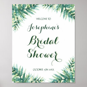 Póster Green Fern Watercolor Bridal Shower