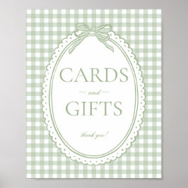 Póster Green Gingham Coquette Bow Card & Gifts Sign