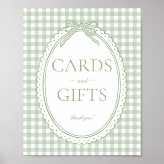 Póster Green Gingham Coquette Bow Card & Gifts Sign