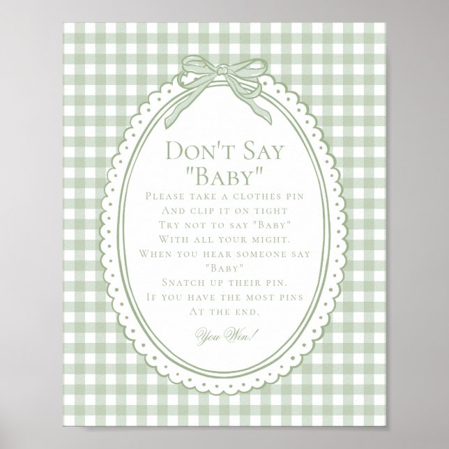 Póster Green Gingham Coquette Bow Dont Say Baby Game (Frente)