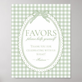 Póster Green Gingham Coquette Bow Favors Sign