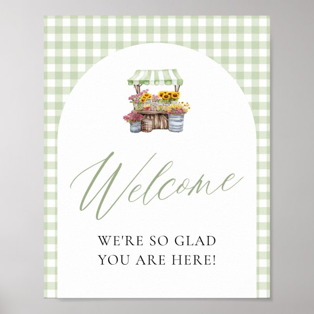 Póster Green Gingham Fresh Off Market Welcome Sign (Frente)