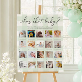 Póster Green Gingham Who's That Baby 20 Photo Game Poster