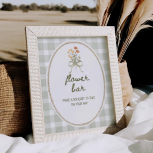 Póster Green Gingham Wildflower Bouquet Flower Bar
