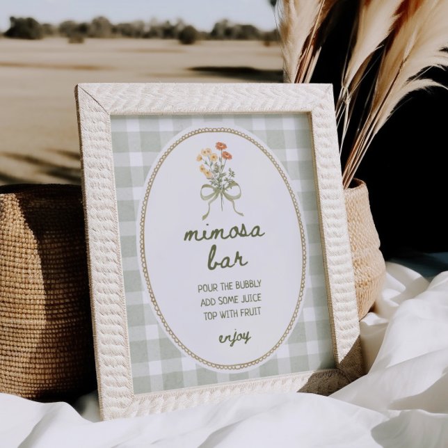 Póster Green Gingham Wildflower Bouquet Mimosa Bar (Subido por el creador)