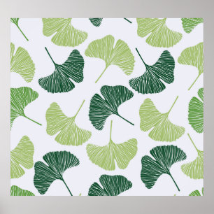 Póster Green Ginkgo Biloba Seamless Pattern