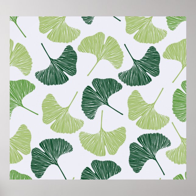 Póster Green Ginkgo Biloba Seamless Pattern (Frente)