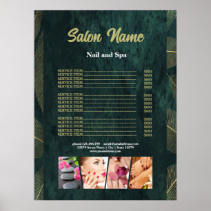 Póster Green Gold Beauty Nail Salon Price List