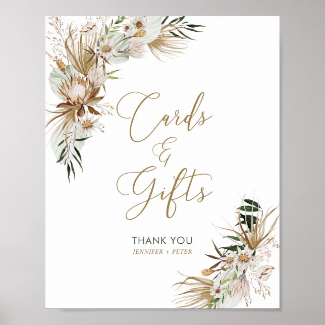 Póster Green & Gold Boho Botanical Wedding Cards & Gifts (Frente)