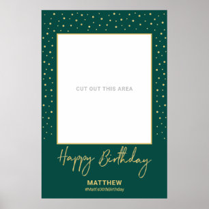 Póster Green & Gold Happy Birday Photo Frame Prop
