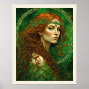 Póster Green Gown Red Hair Celtic Knot St Patrick's Day