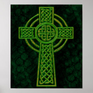 Póster Green Grunge Celtic Cross
