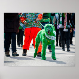 Póster Green Irish Wolfhound Dog St. Patrick's Day Parade
