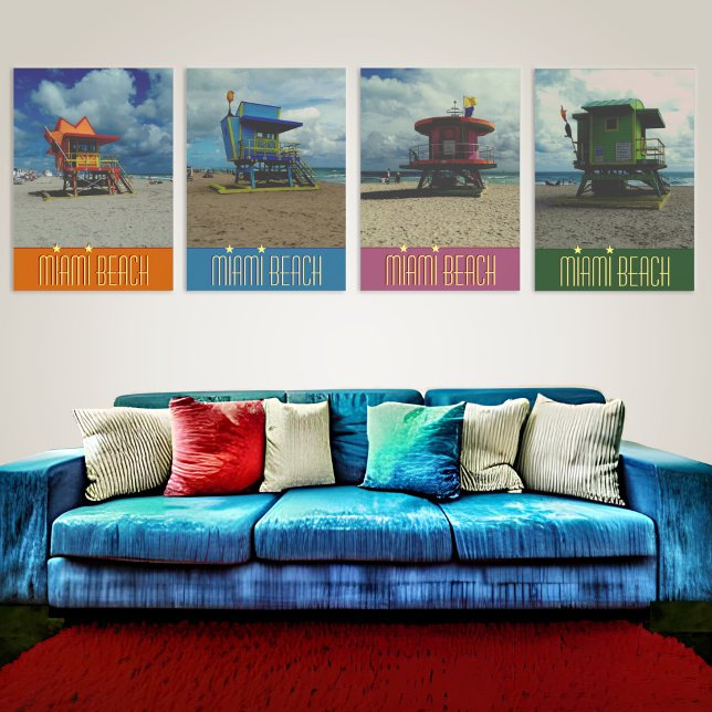 Póster Green Lifeguard Tower Miami Beach (4 different photos of Lifeguard Towers in Miami Beach available)