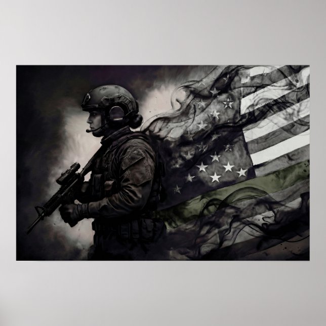 Póster Green Line American Flag Military Female Tribute (Frente)