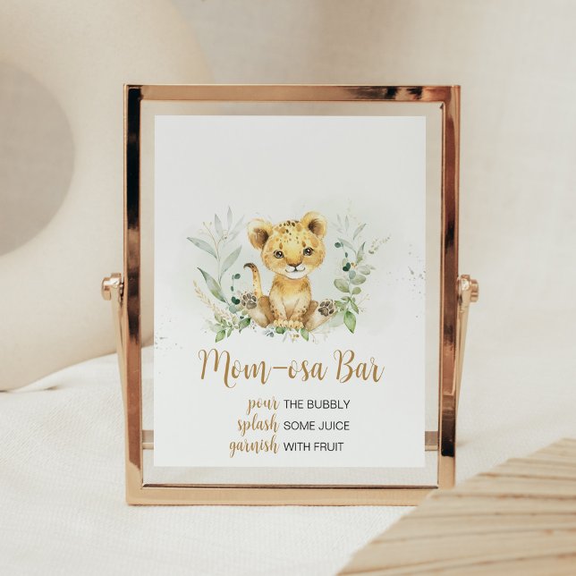 Póster Green Lion Baby Shower Mom Osa Bar (Gender Neutral Lion Jungle Baby Shower Mom Osa Bar Sign)