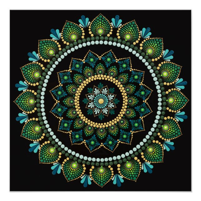 Póster Green Mandala | Handpainted | Sacred Geometry (Anverso)