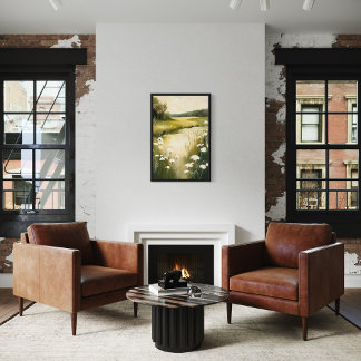 Póster Green Meadow - Paisaje Serene Wildflower