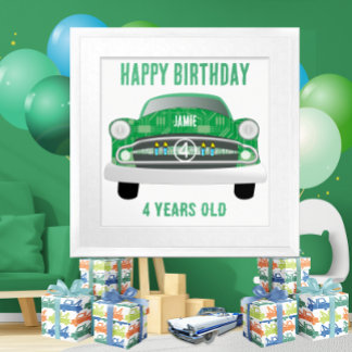 Póster Green Mean Retro Car Boy Poster de cumpleaños