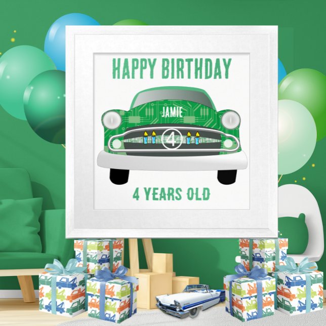 Póster Green Mean Retro Car Boy Poster de cumpleaños (Subido por el creador)