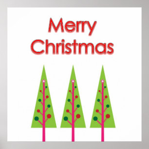 Póster Green Merry Christmas Trees Wall Poster