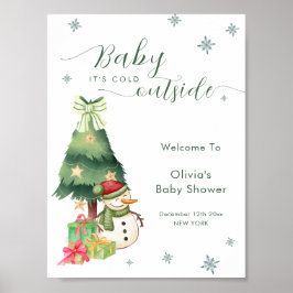 Póster Green Modern Winter Snowman Baby Shower Welcome