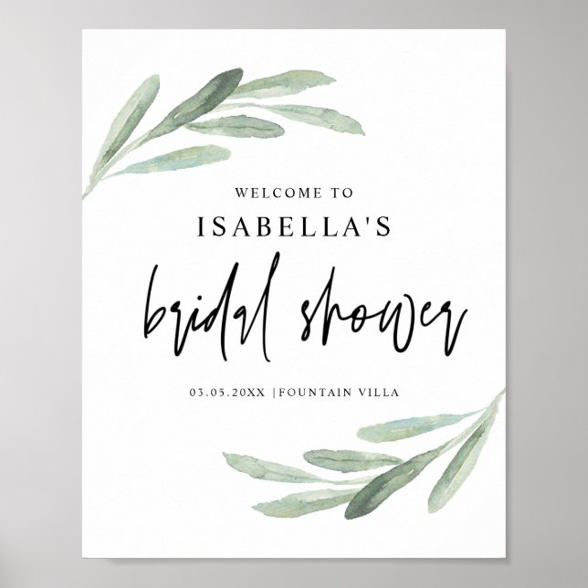 Póster Green Olive Branch Bienvenidos a Bridal Shower Rót (Frente)
