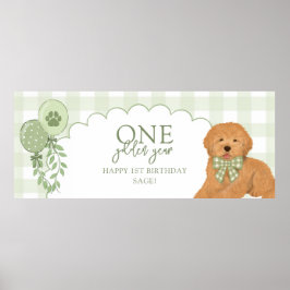 Póster Green One Golden Year Goldendoodle Puppy Birthday