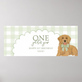 Póster Green One Golden Year Retriever Puppy 1st Birthday