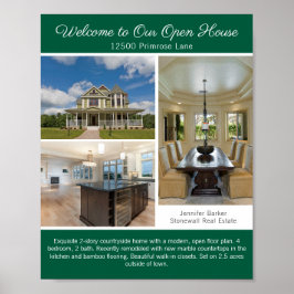 Póster Green Open House Welcome Real Estate Photo