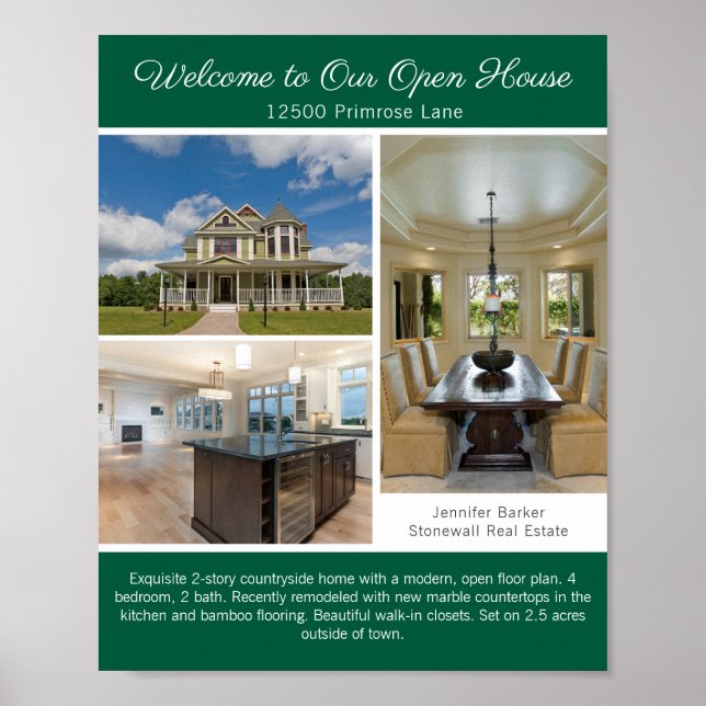 Póster Green Open House Welcome Real Estate Photo (Frente)