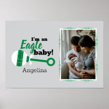 Green Plaid Rattle Eagle Baby Photo Poster