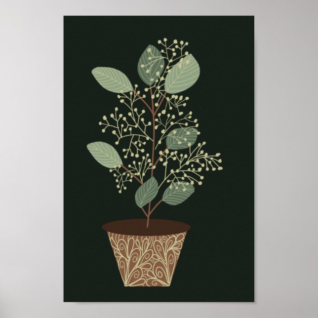 Póster Green pot plant eucalyptus leaf seeds terracotta (Frente)