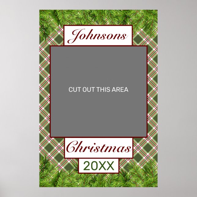 Póster Green Red Plaid & Pine Merry Christmas Photo Prop (Frente)