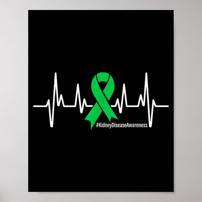Póster Green Ribbon Heartbeat Kidney Disease Awareness Me (Frente)