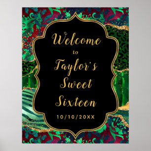 Póster Green Safari Agate Sweet 16 Welcome
