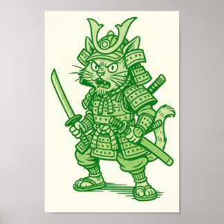 Póster Green Samurai Cat