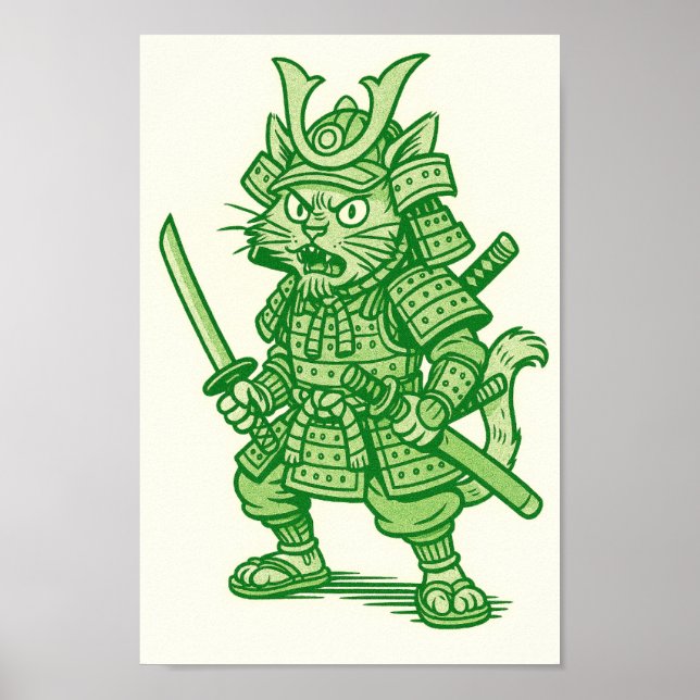 Póster Green Samurai Cat (Frente)